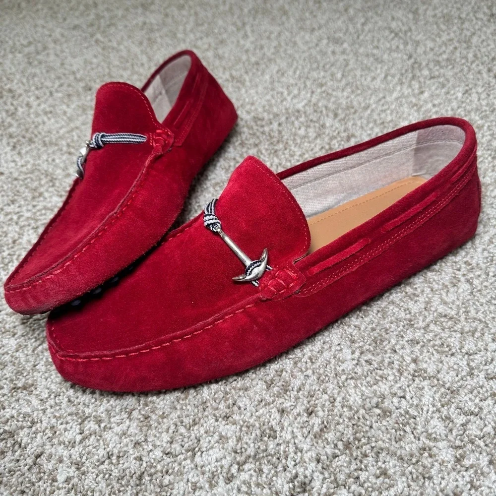 Aldo‎ Mens Red Suede Driving Loafers Anchor Bit Slip On Shoes Size 10 US 43 EUR